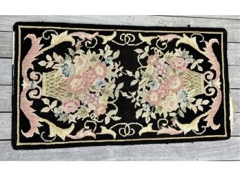 Pretty Antique Hooked Rug Black