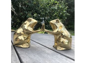 Cute Solid Brass Frog Bookends