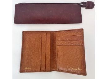 2 Vintage Christian Dior Pieces: Brown Wallet & Burgundy Pencil Case Both Stamped