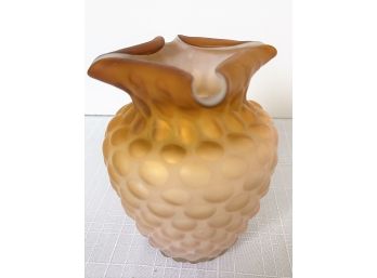 Unusual Ombre Light Pink To Bronze Satin Glass Vase  Curled Four Sided Top Edge, Raised Dots