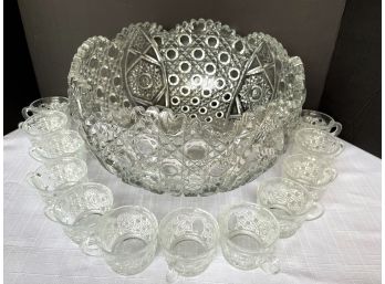Vintage L.e. Smith Daisy And Button Punch Bowl Set With 12 Cups (read Description)