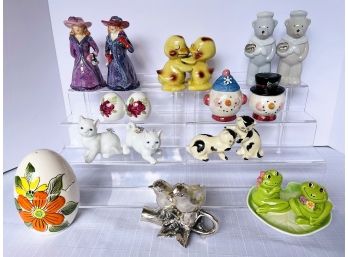 Lot Of 9 Vintage Pepper And Salts FROGS, DUCKS, CATS, MORE! (attn. The RED HAT Ladies Have Been Removed)