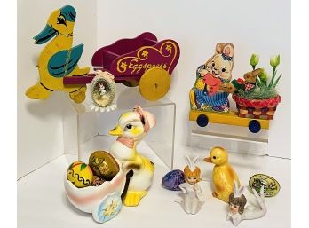 Vintage Easter Lot With VERY RARE 1972 Lefton 'Playboy' Bunny Girl Figurines  More!