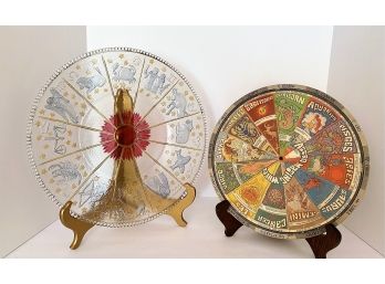 2 Vintage Astrology Pieces: Large Glass Platter Find Your Mate Chart