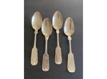 Antique Sterling Silver Colonial Style Pattern  1800 Era Monogrammed 4 Spoons 2.6 Ounces