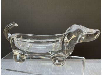 Signed Vintage French Vannes Art Le Chatel Fine Lead Crystal Dachshund Candy/cracker Dish Adorable