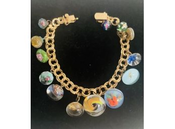 Vintage 14K Gold Link Bracelet With Beautiful Murano Glass Beads 7 1/2' Length