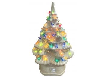 White Ivory Color 18' H Ceramic Christmas Tree Pastel Plastic Lights Some Missing Tested/working
