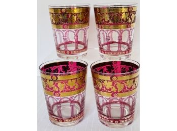 Set Of 4 CERA Tumblers Pink And Gold Grape Glasses Mid-century Hollywood Regency Barware