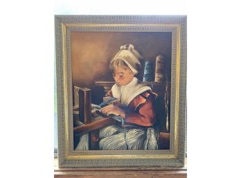M.Scott Oil Painting 'Weaver At Harlow House Plymouth, Mass.' Measures 29' X 25'