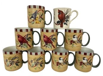Lenox Winter Greetings Everyday By Catherine McClung Bird Mugs Set Of 8 PLUS One Fine Bone China (cardinal)