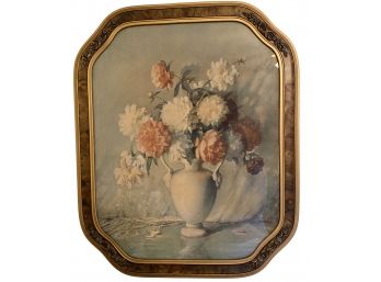 Antique Floral Print In Frame Marked 535 On Back Side 22' X 18' ( READ Description)