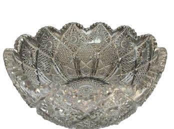 FABULOUS AND EXTRA LARGE Very Heavily Cut Crystal Bowl Sawtooth Scalloped Edge  HEAVY