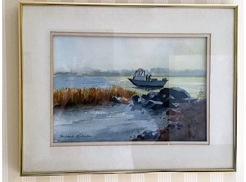 Framed And Signed Water Landscape Water Color Measures 18 In. X 14 In.