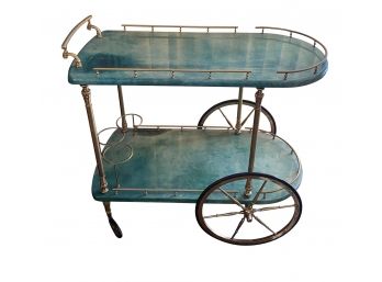 Vintage MCM FAUX Marble Light Weight Bar Cart With Brass Trim Handle Wheels 33' L X 30' H X 16' W