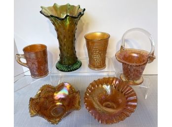 Awesome Carnival Glass Lot Includes 2 Northwood Pieces, Plus 4 Other Unmarked Pieces