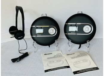 Lot Of 2 Memorex MD6443 Personal Compact Disc Players With Manuals And 1 Memorex Headphone UNTESTED