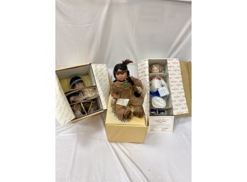 Two Brave And Free Danbury Mint Dolls In Original Boxes With A Shirley Temple Captain January Doll