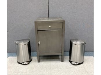 Metal Storage Cabinet With Drawer And Two Simple Human Waste Cans