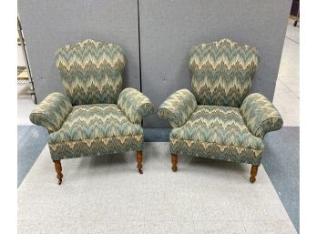 Pair Vintage Antique  Arm Chairs With Flame Stitch Upholstery