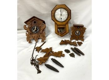 Two Vintage German Cuckoo Clocks And An Antique  Wall Click