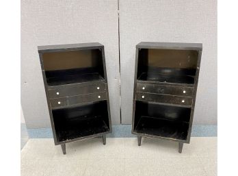 Pair Mid Century Canted Tables With Drawers