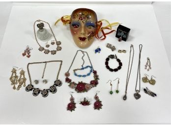 Costume And Silver Jewelry With New Orleans Mardi Gras Mask