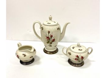 Rosenthal Aida Moss Rose Sterling Silver Footed Tea Set