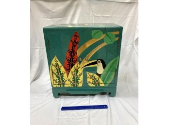 Small Painted Lacquered Cabinet With Toucan Parrot
