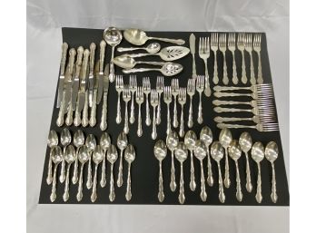 Service For 12 Silver Plate Flatware In The Flirtation Pattern By  Rogers Circa 1959