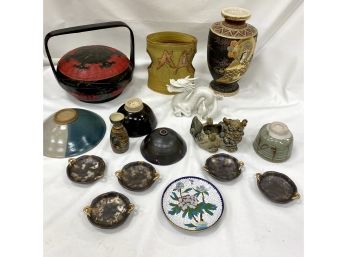Japanese And Asian Ceramics Together With A  Basket And Cloisonn Dish