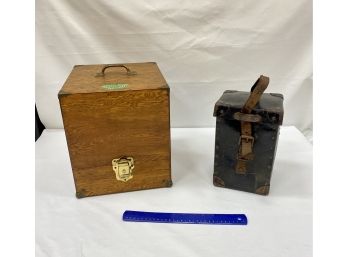 Two Vintage Boxes One Oak And One Bell System Leather