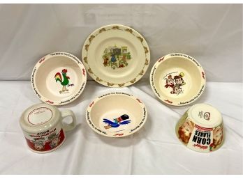Vintage Breakfast Tableware Including Kellogg's Bowls And Doulton Bunnykins Plate.