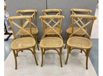 Set Of Six Restoration Hardware Style Chairs With Blue Cushions