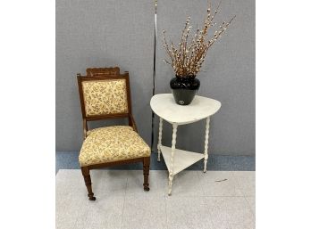 White Painted Table Together With An Eastlake Chair