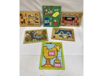 Vintage Fisher Price Wood Puzzles  And A Sesame Street Puzzle