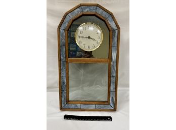 Leaded Glass And Wood Frame With Clock