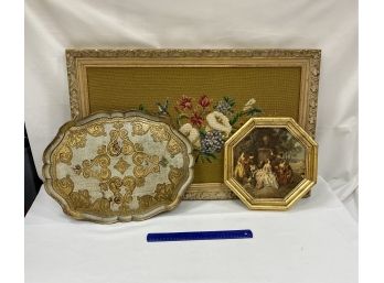 Vintage Needlepoint With Vintage  Italian Tray And Artwork