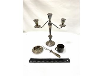 Sterling Silver Including Weighted Candelabra And Persian Ash Tray