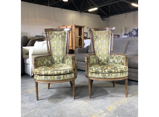 Pair Of Vintage Stylized Bergere Chairs - In Cut Velvet