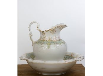 Beautiful Antique Italian Porcelain Ornate Pitcher And Basin Bowl