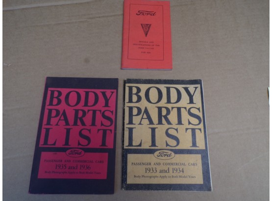 Auto Ford Body Parts List 3 Books 1933 & 34