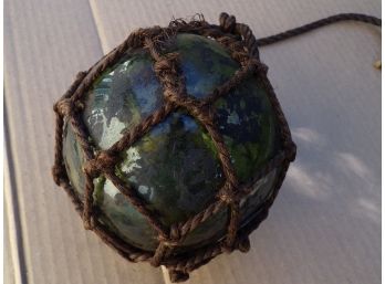 Antique Green Glass Fishing Buoy W/rope