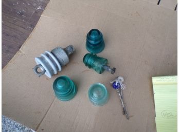 Lot Of Insulators ,one Large Whit And Dark Green To Light
