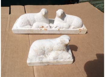 Two Marble Carved Polar Bear W/young  Statures