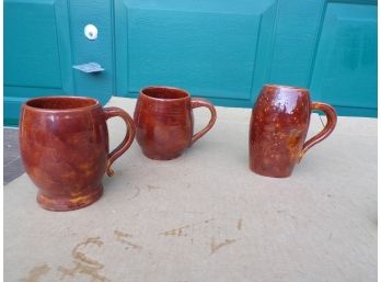 3 Clay Brown Glazed Mugs