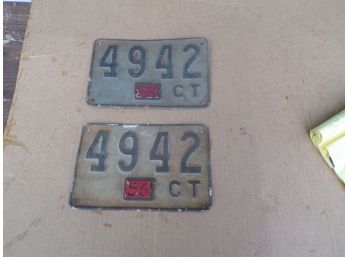 Lot Of 2 Old Matching License Plates Ct.56 With Tags