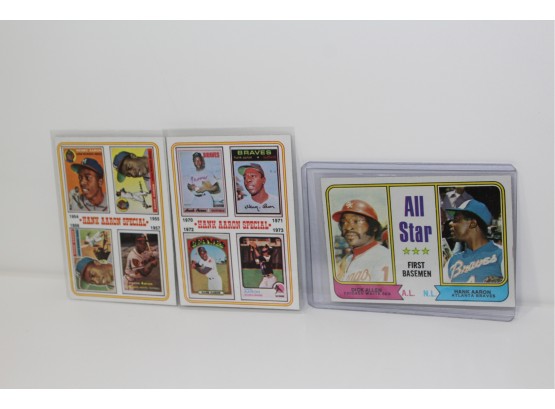 1974 TOPPS HANK AARON #2 , #6 & ALL-STAR SELECTION