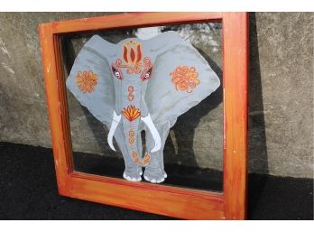 Hand-painted Elephant Art In Window Frame