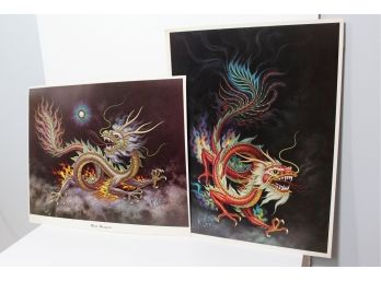 2 Lithographic Dragons Prints By K. Chin